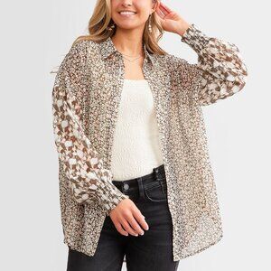 ACOA Floral Woven Blouse Olive and Blush Pink | Size S